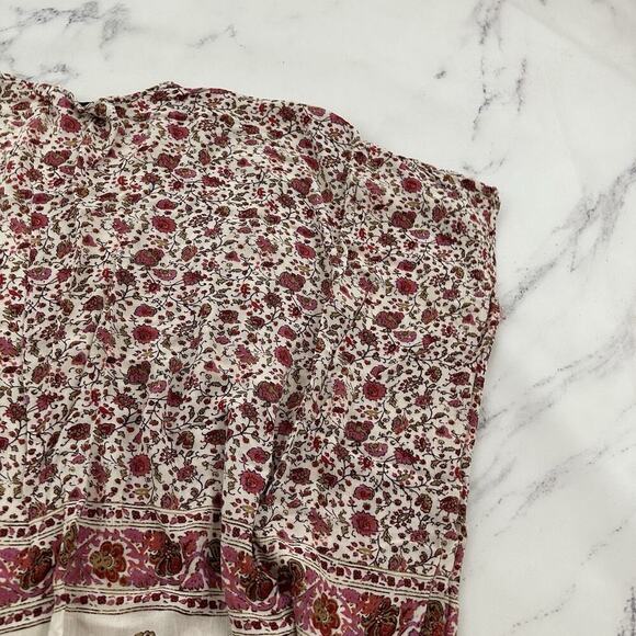 Angie Womens Kimono Cover Up Top Size L Pink White Floral Open Front Boho - Picture 9 of 11